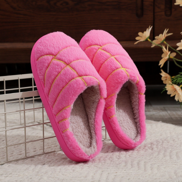 Unisex Concha Bread Furry Indoor Slippers