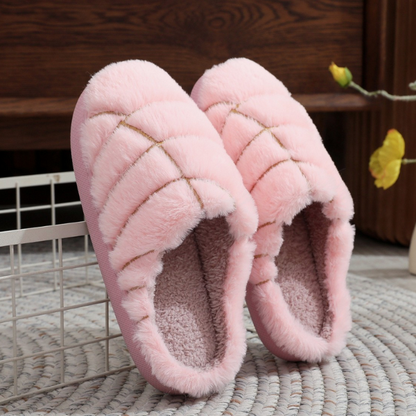 Unisex Concha Bread Furry Indoor Slippers