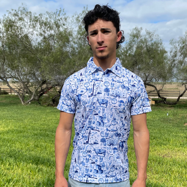 "Blue South Texas Saga Polo Shirt": Men's Polo Shirt Sport