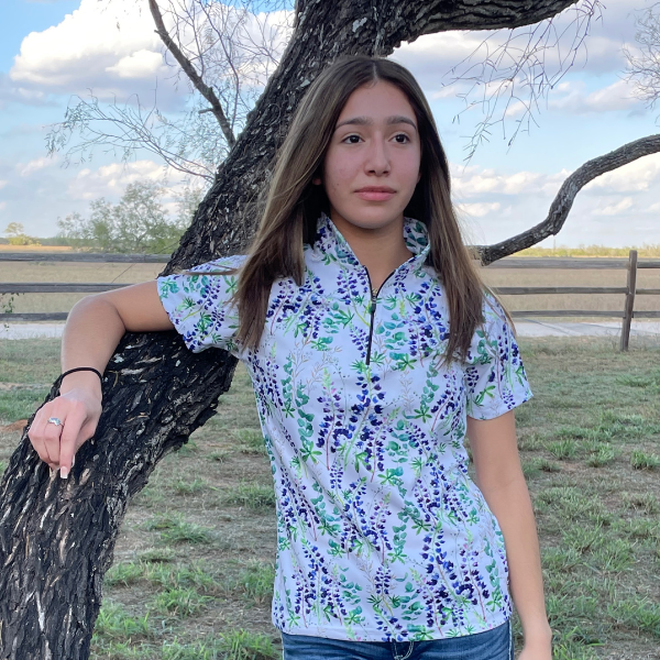 "TEXAS BLUEBONNETS"- WOMAN'S POLO WITH ZIPPER