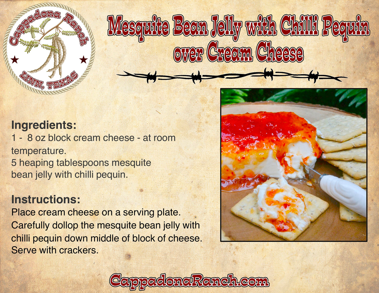 Mesquite Bean Jelly With Chilli Pequin over Cream Cheese Cappadona Ranch