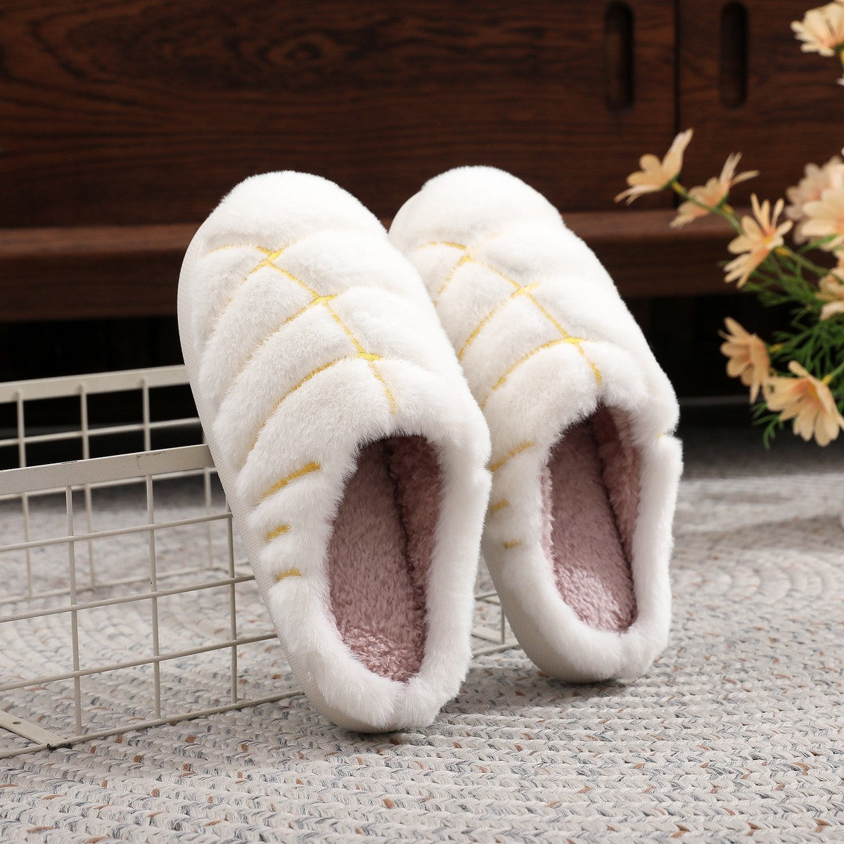 Unisex Concha Bread Furry Indoor Slippers