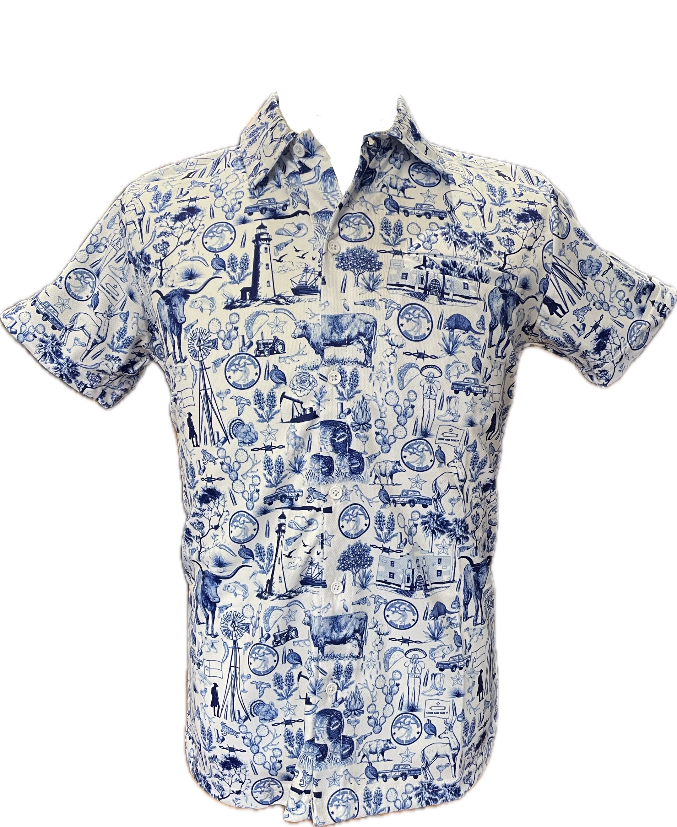 "Blue South Texas Saga"- Full Button Down Performance Shirt