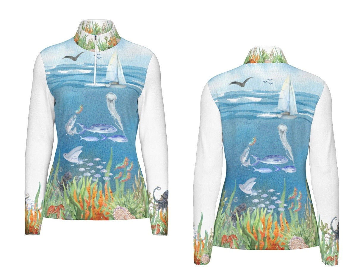 "GULF REFLECTIONS"- Women's Long Sleeve Sports Collar Jersey