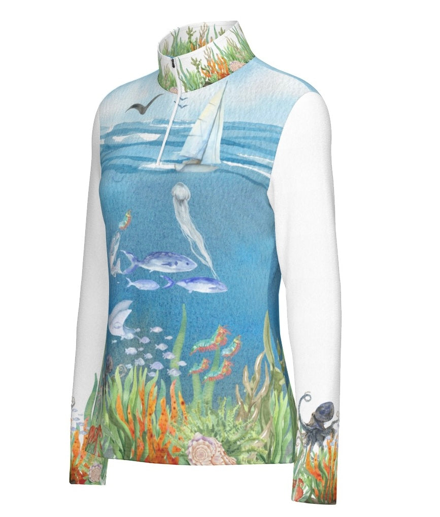 "GULF REFLECTIONS"- Women's Long Sleeve Sports Collar Jersey