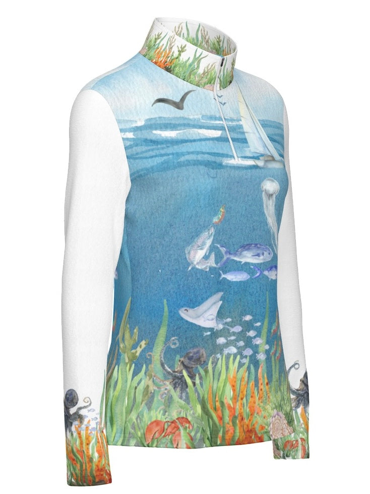 "GULF REFLECTIONS"- Women's Long Sleeve Sports Collar Jersey