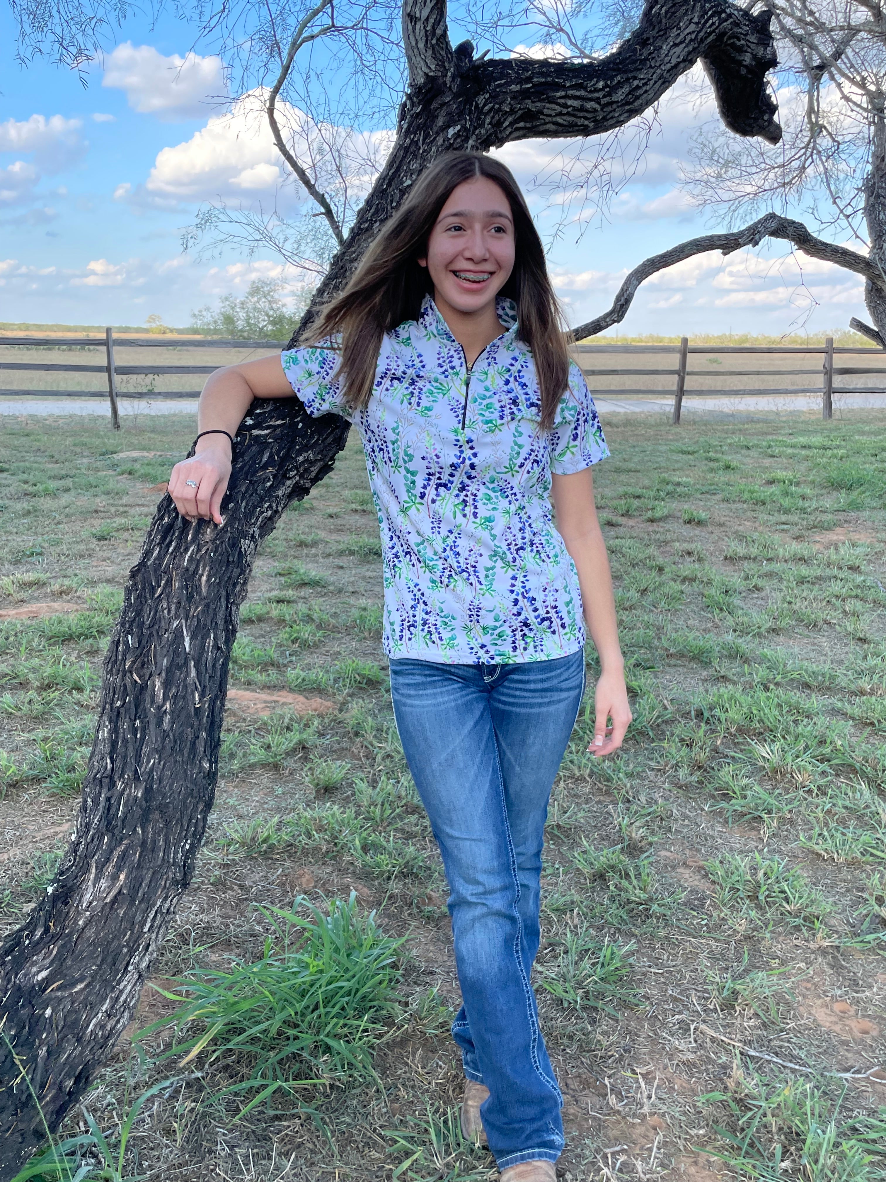 "TEXAS BLUEBONNETS"- WOMAN'S POLO WITH ZIPPER