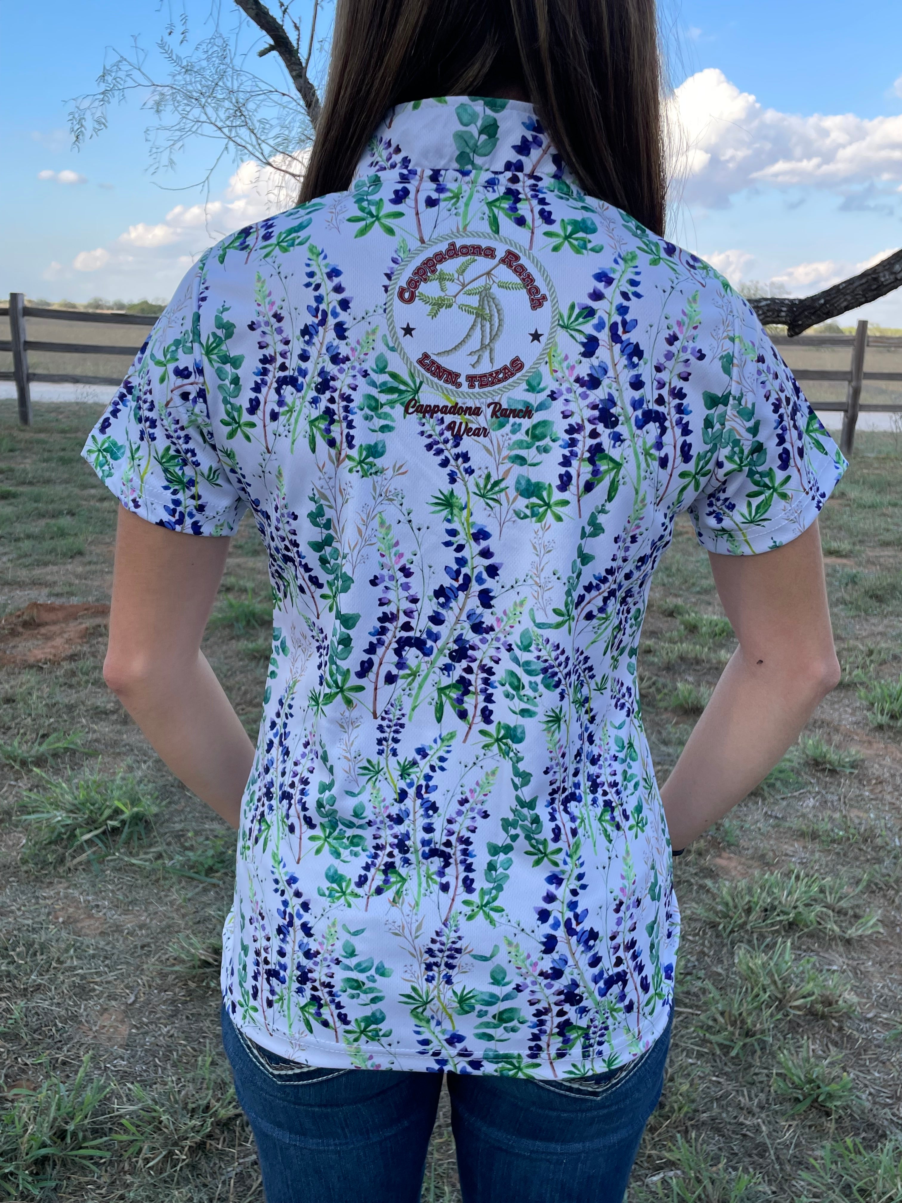 "TEXAS BLUEBONNETS"- WOMAN'S POLO WITH ZIPPER