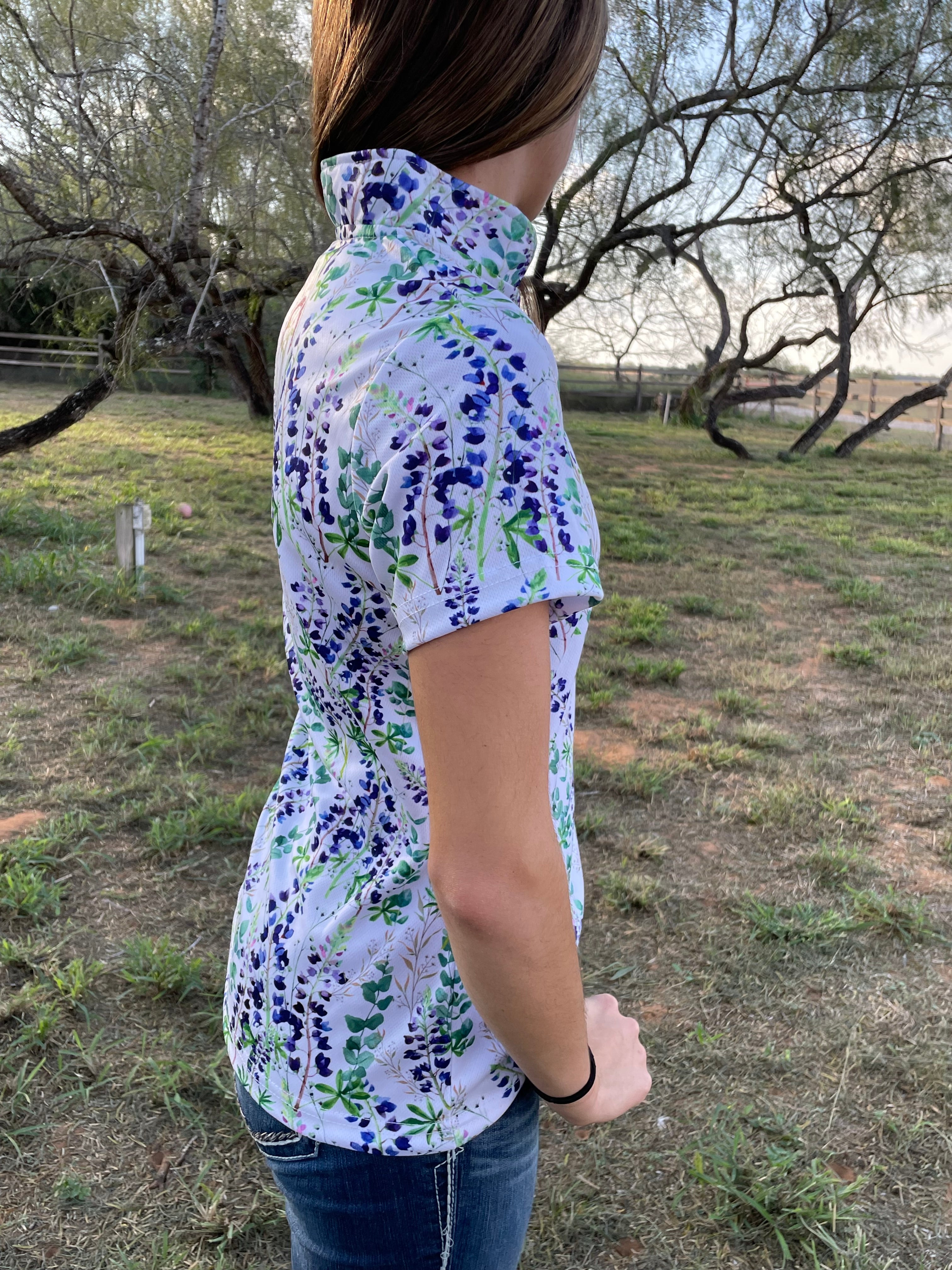 "TEXAS BLUEBONNETS"- WOMAN'S POLO WITH ZIPPER