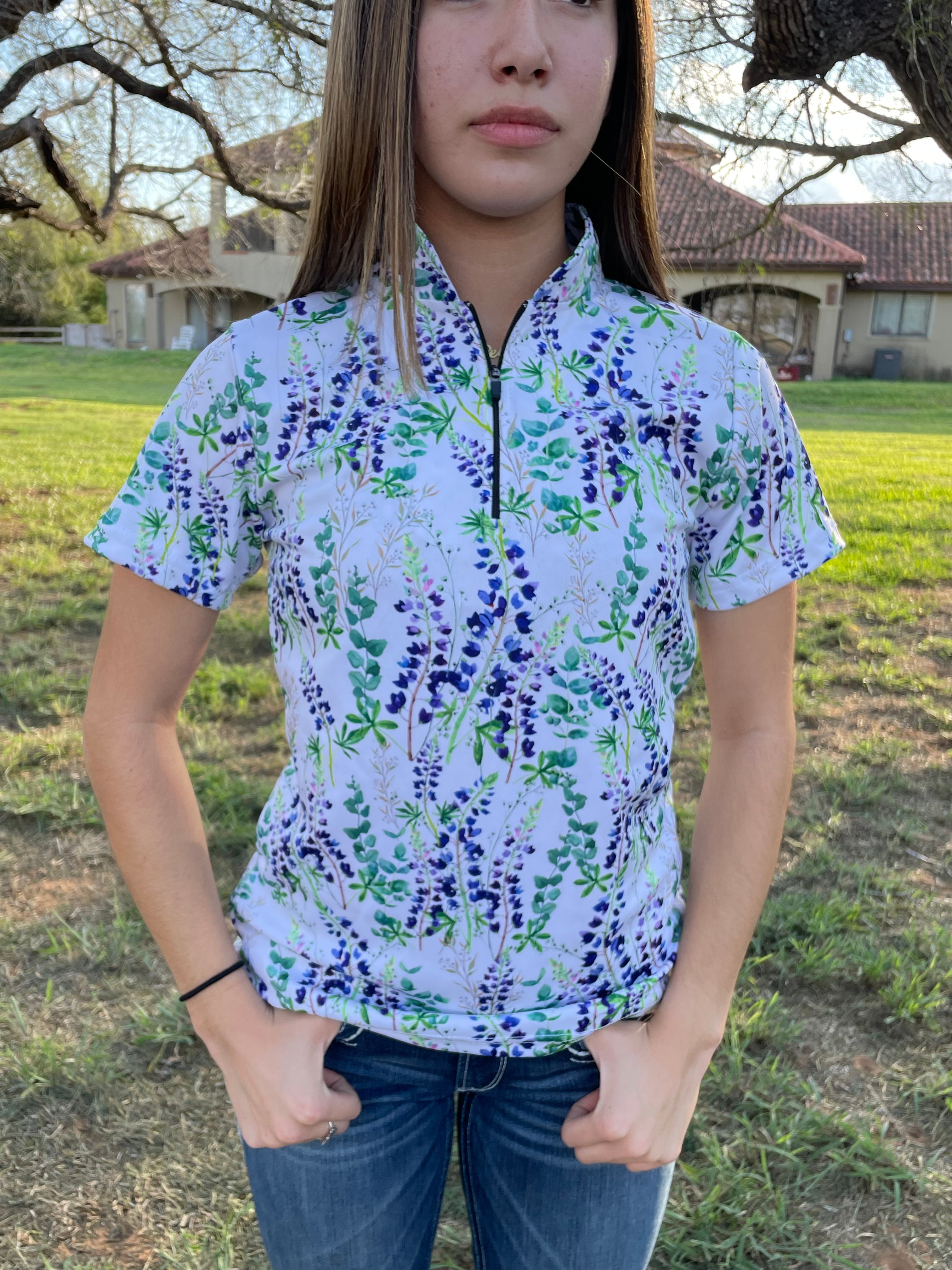 "TEXAS BLUEBONNETS"- WOMAN'S POLO WITH ZIPPER