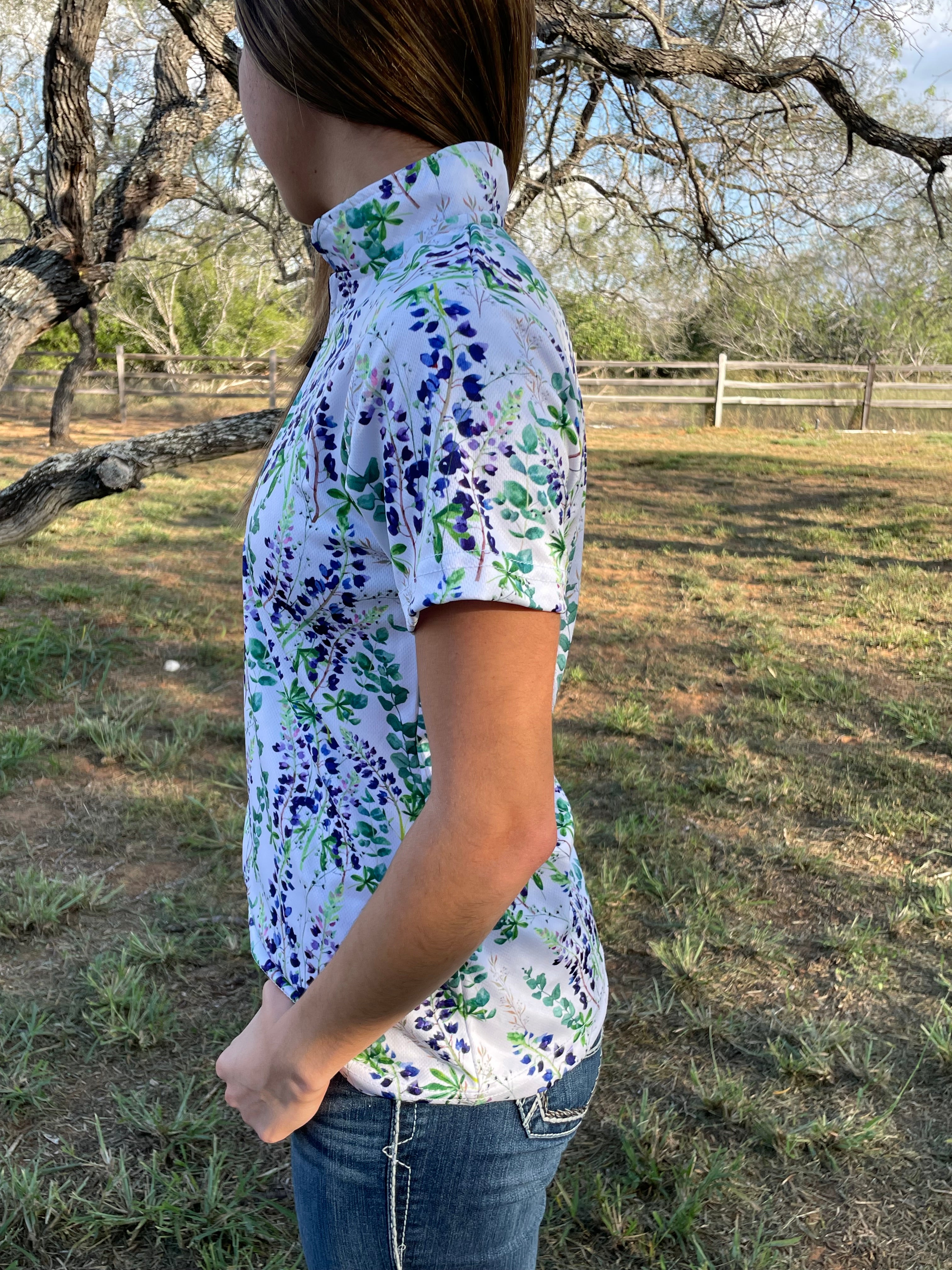 "TEXAS BLUEBONNETS"- WOMAN'S POLO WITH ZIPPER