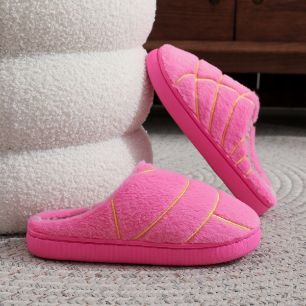 Unisex Concha Bread Furry Indoor Slippers