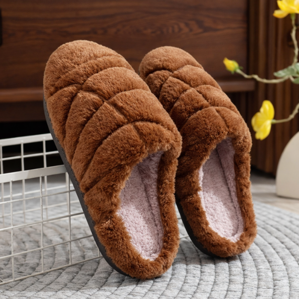 Unisex Concha Bread Furry Indoor Slippers