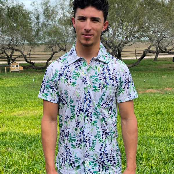 “TEXAS BLUEBONNETS" - Full Button Down WITH POCKET