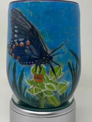 Butterfly Tea Tumbler Peacock Green and Hand-Painted Gold