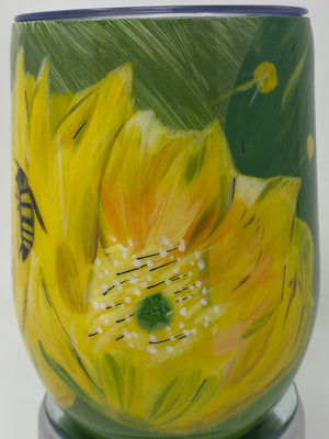Hand Painted Yellow cactus blossom with bee tumbler 