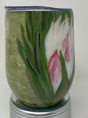 Hand Painted Blooming Yucca Wine Tumbler 12 oz.