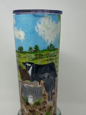 Hand Painted Cattle at Watering Trough Tumbler 20 oz.