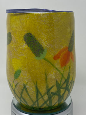 Hand Painted yellow cone flower tumbler 