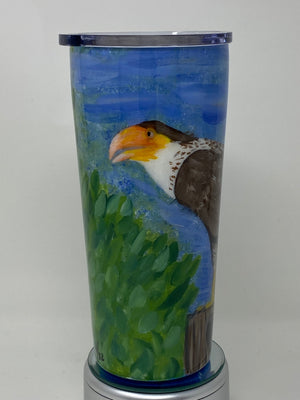 Hand Painted Carcara On Fence Post Tumbler 20 oz