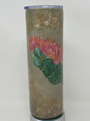 Hand Painted Peach Cactus Tall Tumbler 30 oz.