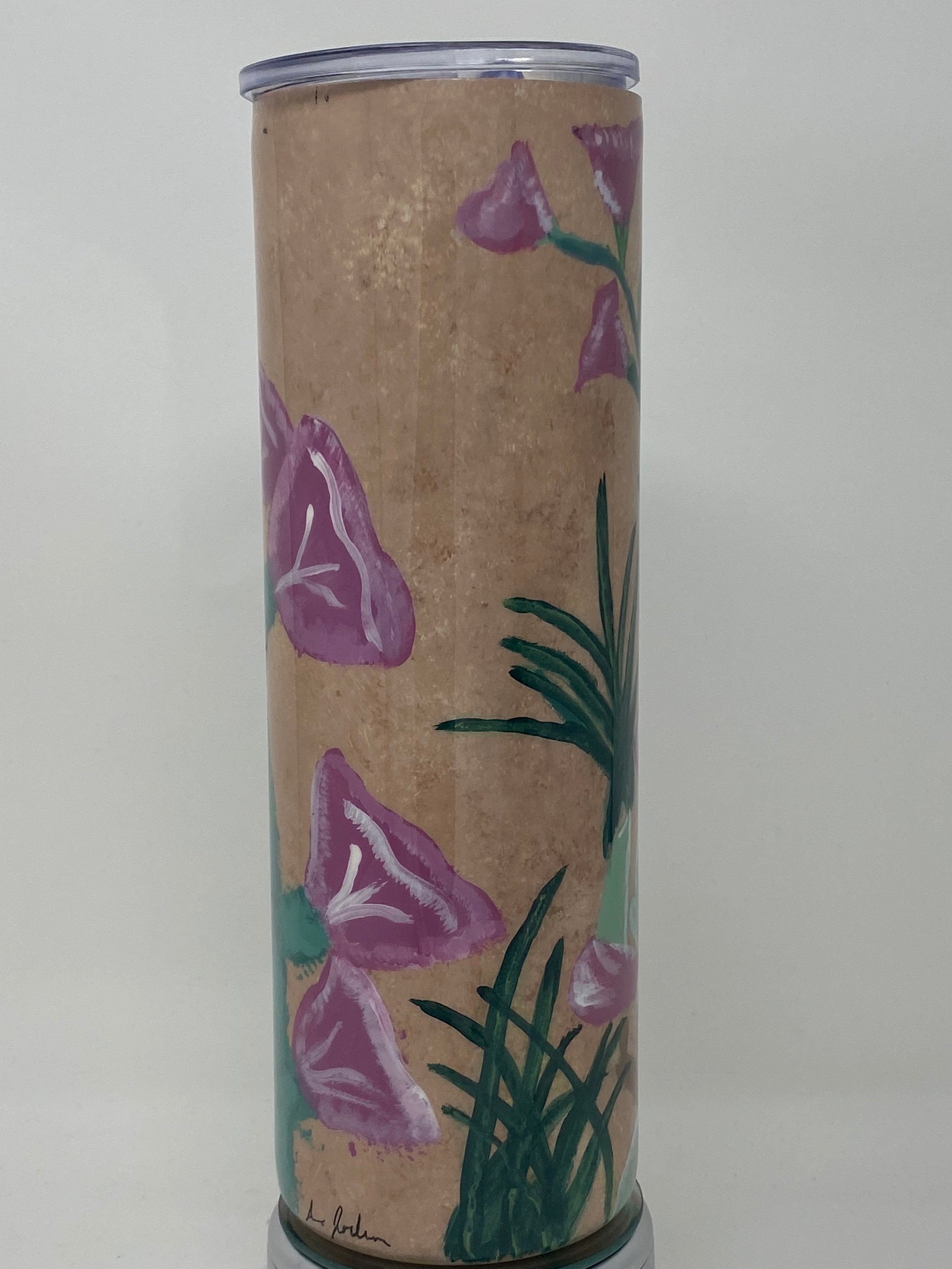 Hand Painted Monarch on Texas Sage Tall Tumbler 30 oz.