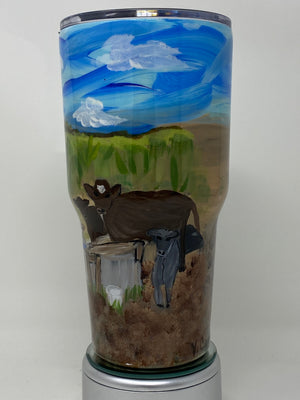 Hand Painted Cattle At Watering Trough Tall Tumbler 30 oz.